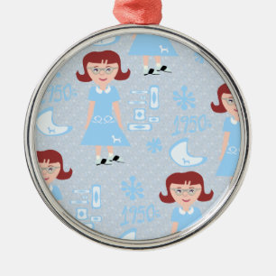 Sassy Fünfziger Jahre Mädchen Muster Silbernes Ornament
