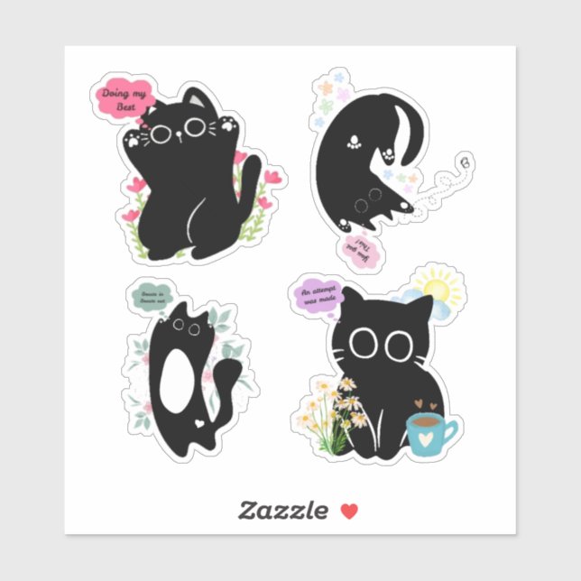 Sassy Funny Motivierend Black Cat Sticker Set (Blatt)