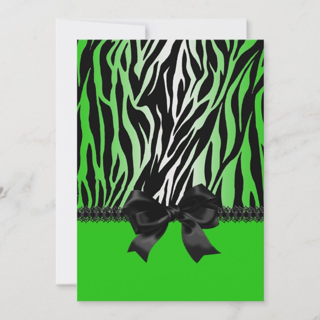 Sassy Green Zebra Einladung mit Bow (Vorderseite)