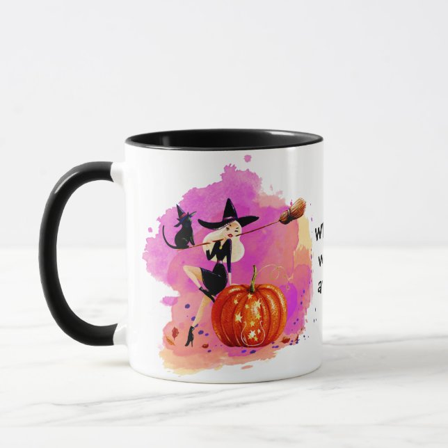 Sassy Halloween Hexe mit Katze Tasse (Links)