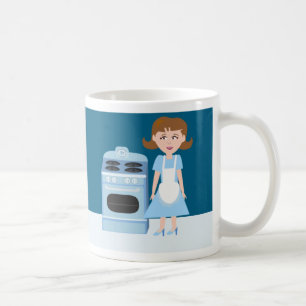 Sassy-Hausfrau-Fun-Retro-Illustration aus den Fünf Kaffeetasse