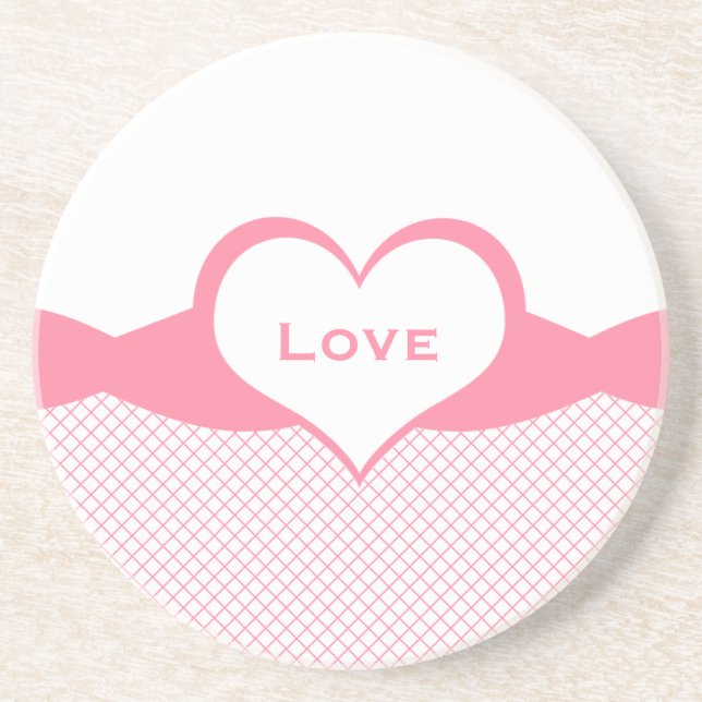 Sassy Heart Fishnet Liebe Untersetzer, rosa Sandstein Untersetzer (Vorne)