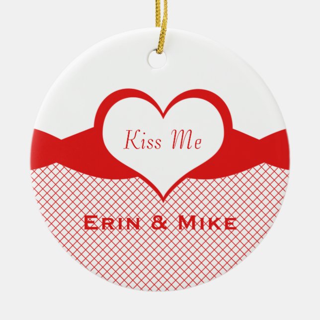 Sassy Heart Fishnet Ornament, Red Keramik Ornament (Vorne)