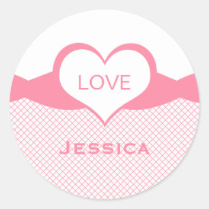 Sassy Heart Fishnet Stickers, Pink Runder Aufkleber