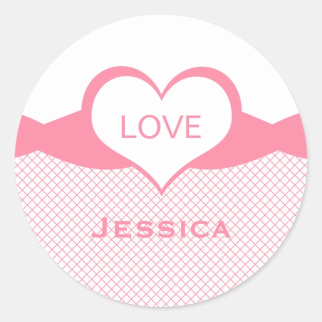 Sassy Heart Fishnet Stickers, Pink Runder Aufkleber (Vorderseite)