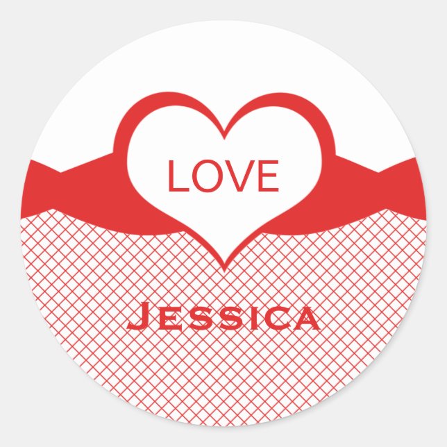 Sassy Heart Fishnet Stickers, Red Runder Aufkleber (Vorderseite)