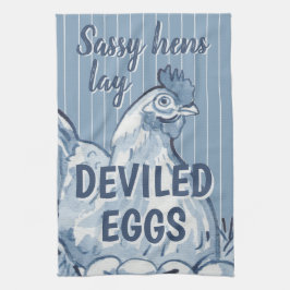 Sassy Hens Lay Deviled Eggs Funny Blue Chicken Art Geschirrtuch