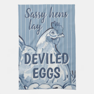 Sassy Hens Lay Deviled Eggs Funny Blue Chicken Art Geschirrtuch
