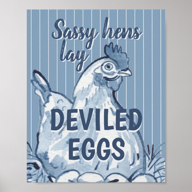 Sassy Hens Lay Deviled Eggs Funny Blue Chicken Art Poster (Vorne)