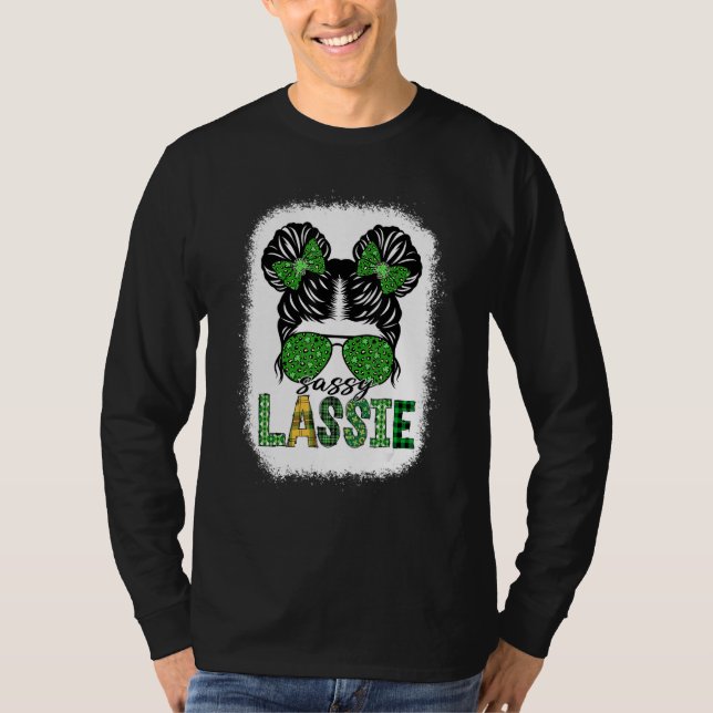 Sassy Lassie Cute Messy Bun St Patricks Day Irish  T-Shirt (Vorderseite)