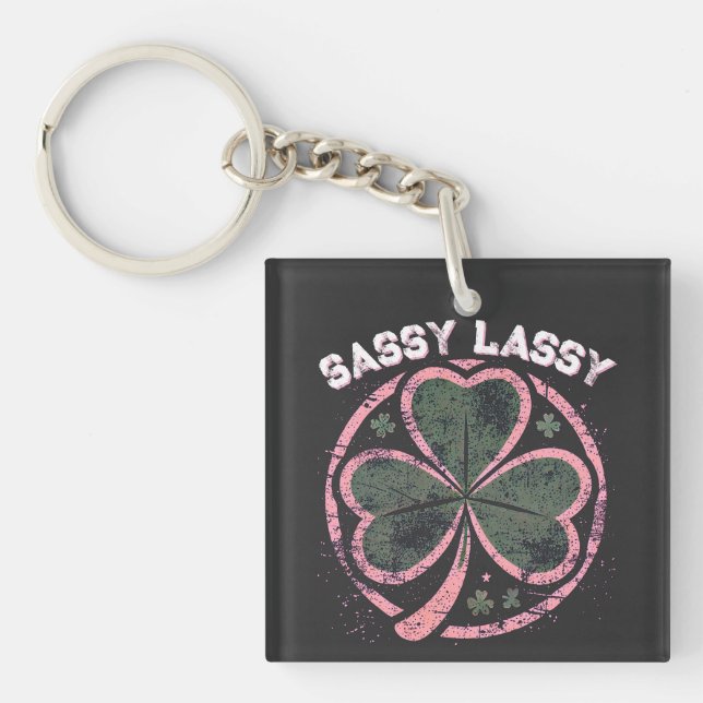 Sassy Lassy Grunge Pink Clover T - Shirt Schlüsselanhänger (Vorderseite)