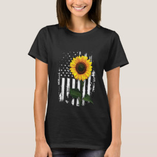 Sassy Niedlich Gelbblüte Weißes Amerikanische Flag T-Shirt