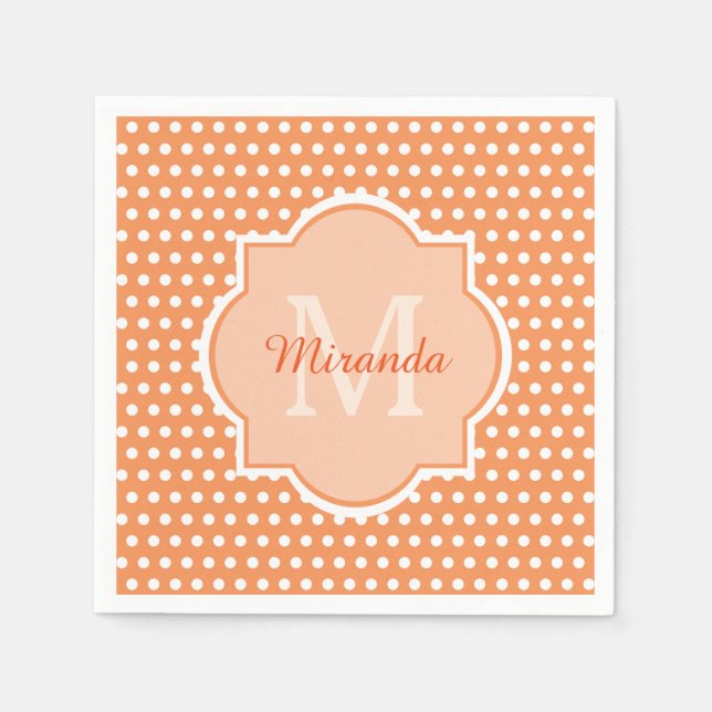 Sassy Orange Polka Dots Monogramm mit Namen Serviette (Vorderseite)