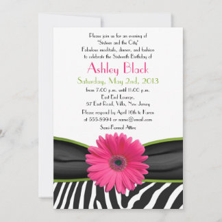 Sassy Pink Daisy Zebra Print Sweet 16 Einladung