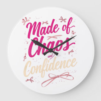 Sassy Pink Typography Chaos And Confidence Große Wanduhr
