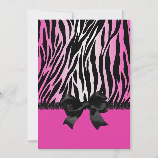 Sassy Pink Zebra Einladung mit Bow (Vorderseite)