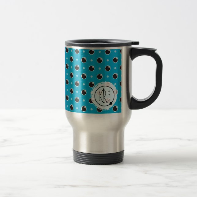 Sassy Polka-Punkt-Monogramm-Reise-Tasse - Aqua Reisebecher (Rechts)