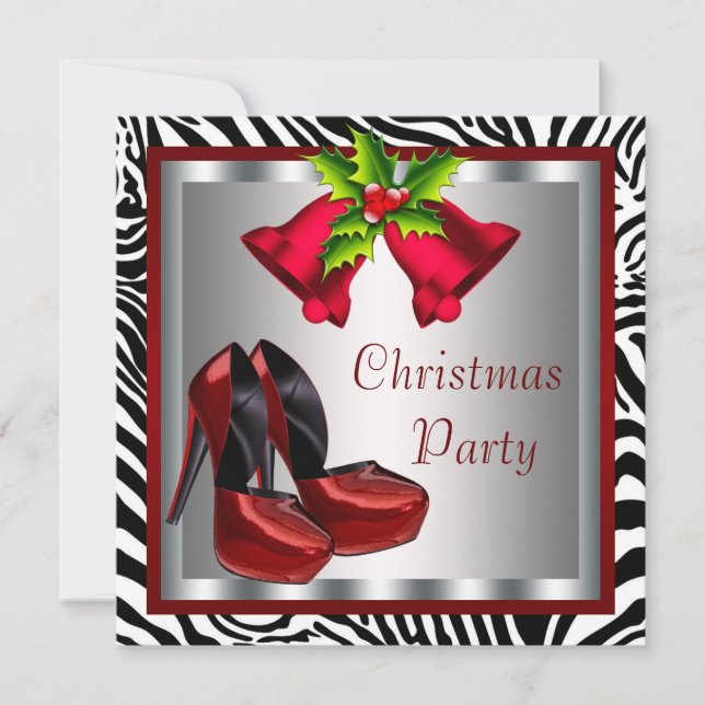 Sassy Red High Heel Shoes Zebra Weihnachts-Party Einladung (Vorderseite)