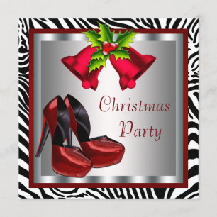 Sassy Red High Heel Shoes Zebra Weihnachts-Party Einladung