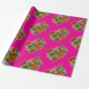 Sassy-Rentier-Schlitten-Weihnachten Geschenkpapier