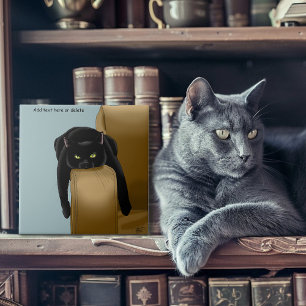Sassy Schwarze Katze Lustig Müde Humor Blau Fliese