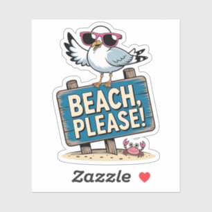 Sassy Seagull on Beach Sign - Strand Bitte schön Aufkleber