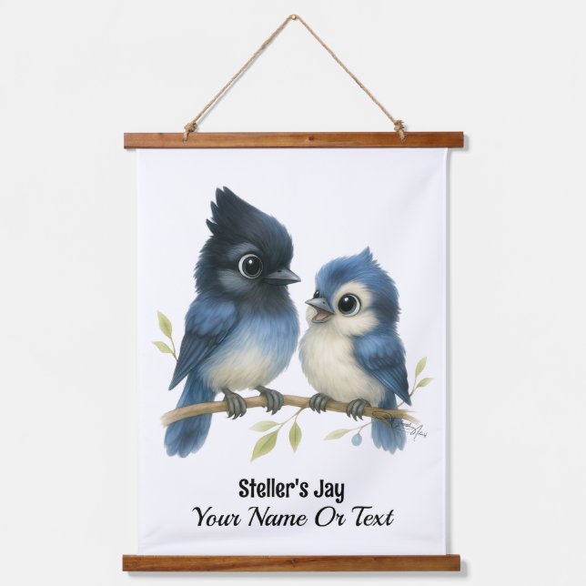 Sassy Steller-Jay Wandteppich Mit Holzrahmen (Vorderseite)