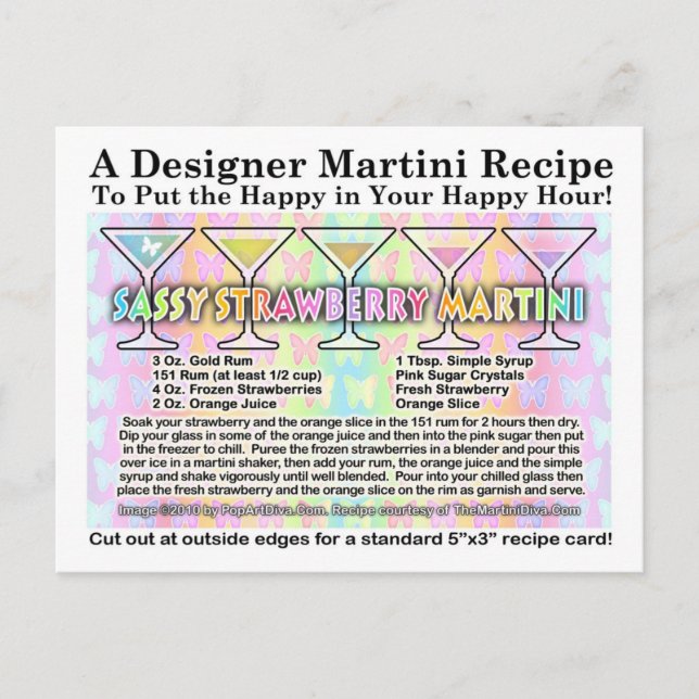 Sassy Strawberry Spring Martini Rezept Card Postkarte (Vorderseite)