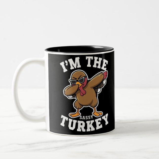 Sassy Turkey Matching Family Erntedank Party Zweifarbige Tasse (Links)