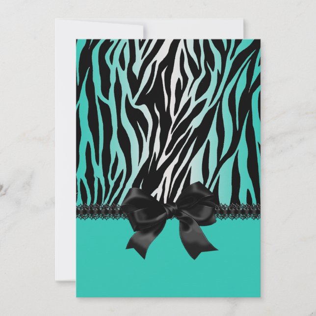 Sassy Türkis Zebra Einladung mit Bow (Vorderseite)