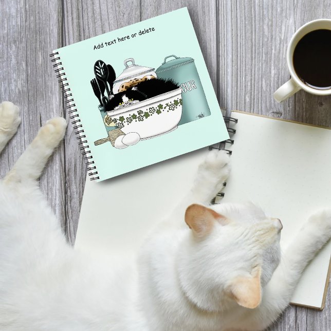 Sassy Tuxedo-Katze Vintage-Schüssel Aqua Retro-Küc Notizbuch (Von Creator hochgeladen)