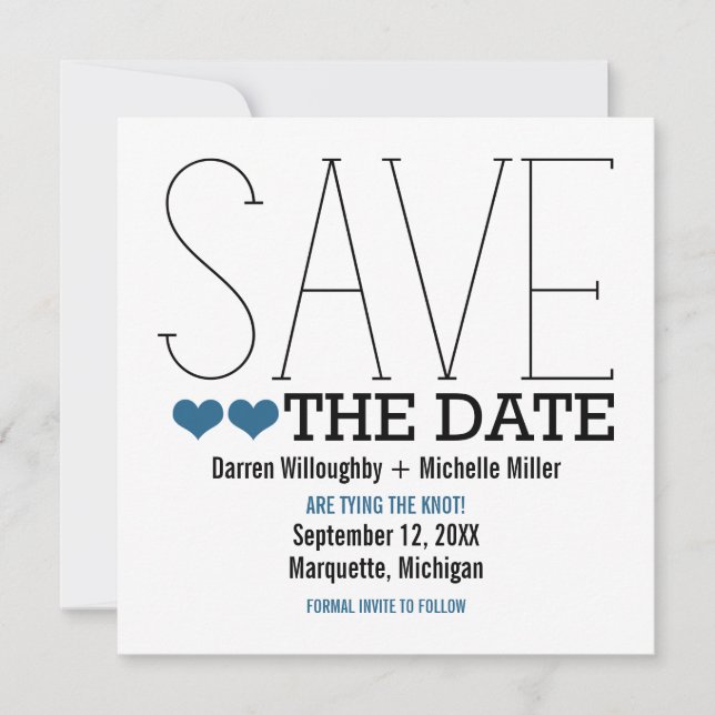 Sassy Typografie Save the Date einladen, blau (Vorderseite)