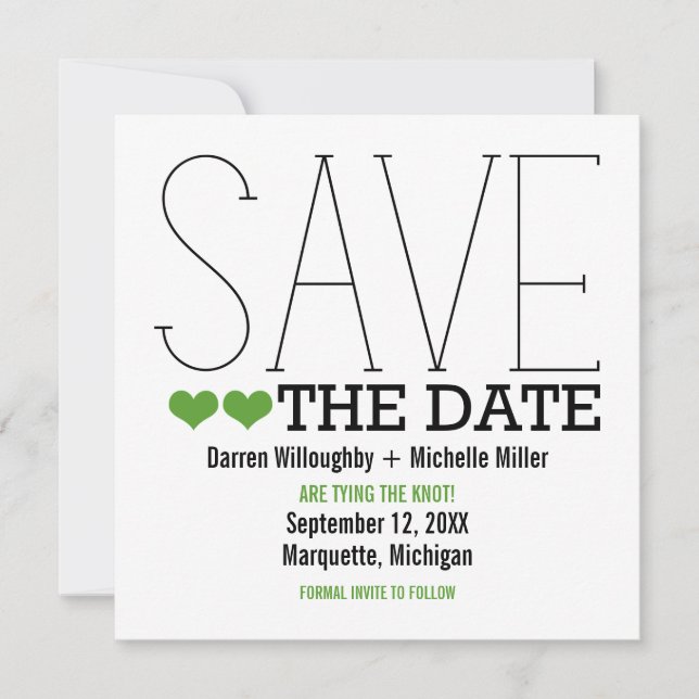 Sassy Typografy Save the Date einladen, Green (Vorderseite)