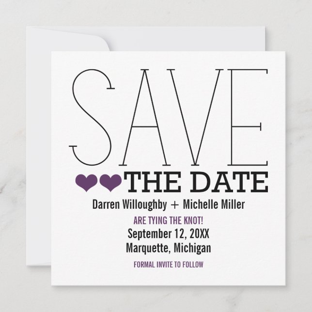 Sassy Typografy Save the Date einladen, Lila (Vorderseite)