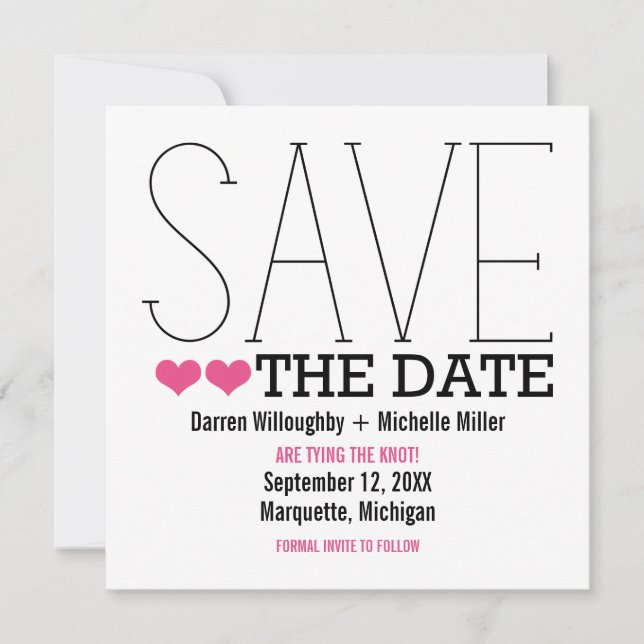 Sassy Typografy Save the Date einladen, Pink (Vorderseite)