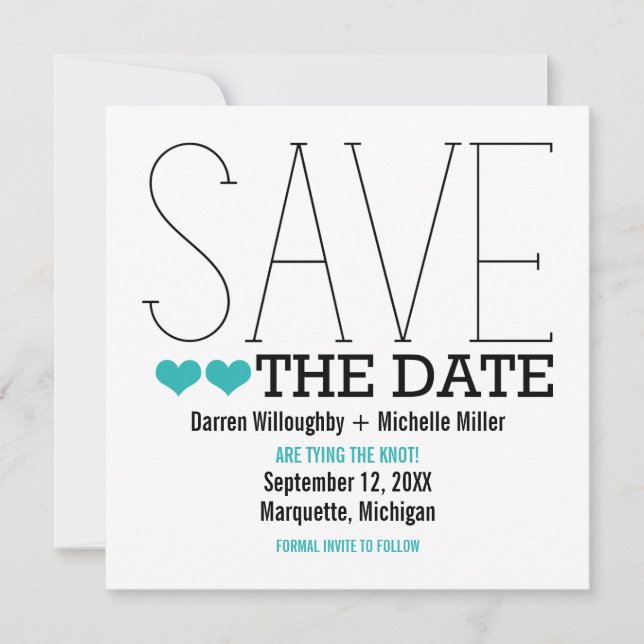 Sassy Typografy Save the Date Invite, Aqua (Vorderseite)
