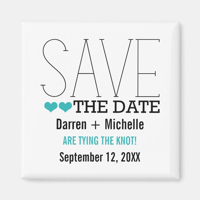 Sassy Typografy Save the Date Magnet, Aqua Magnet (Vorne)