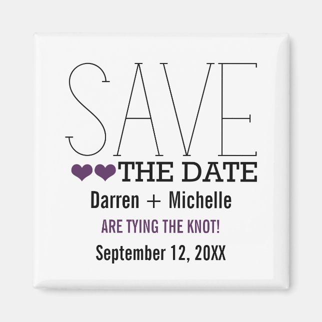 Sassy Typografy Save the Date Magnet, Lila Magnet (Vorne)