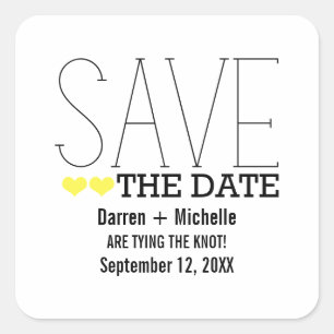 Sassy Typografy Save the Date Stickers, gelb Quadratischer Aufkleber