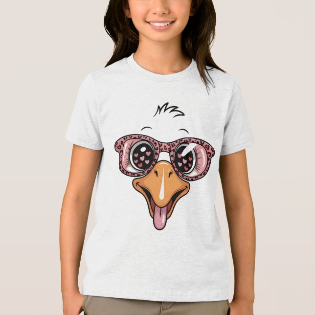 Sassy Valentine Goose Face with Leopard Sunglasses Tri-Blend Shirt (Vorderseite)