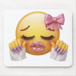 Sassy Weinen Emoji mit rosa Schleife und Nägeln Mousepad