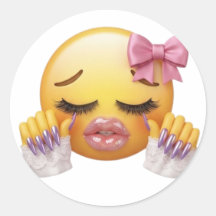 Sassy Weinen Emoji mit rosa Schleife und Nägeln