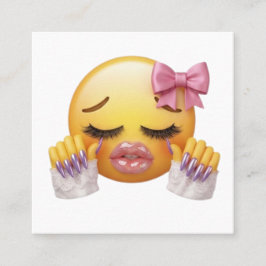 Sassy-Weinendes Emoji mit rosa Schleife und Nägeln Quadratische Visitenkarte
