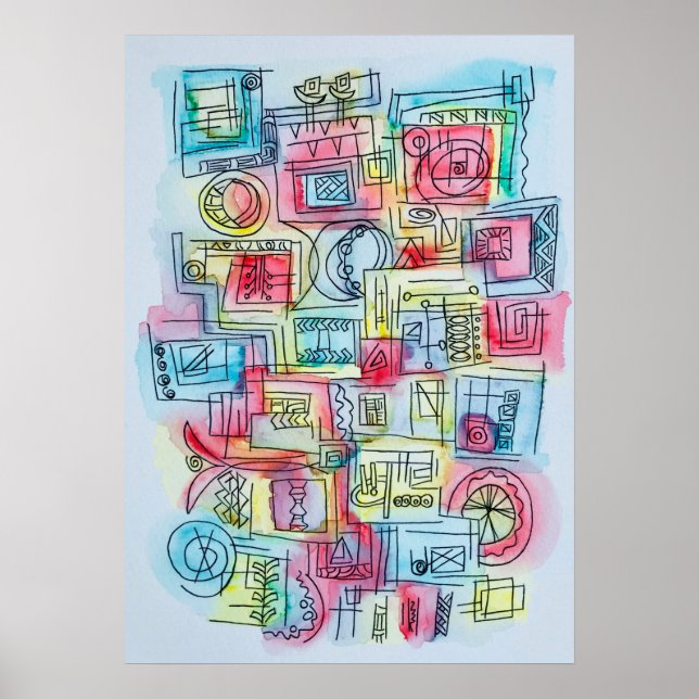Sassy-Whimsical Modern Geometric Watercolor Poster (Vorne)