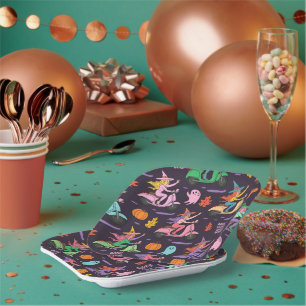 Sassy Witch Moped Pattern - Niedliche Pastelhexen Pappteller