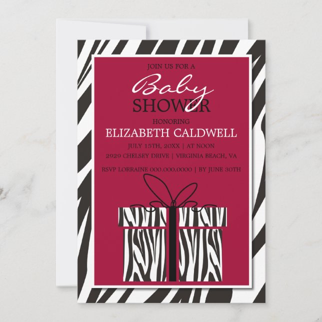 Sassy Zebra Babydusche Einladung (Vorderseite)
