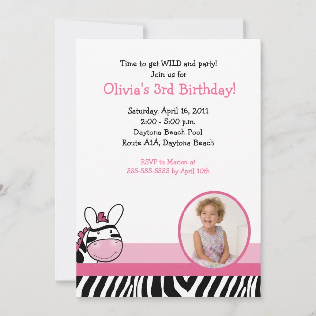 SASSY ZEBRA STRIPE DIVA *FOTO* Geburtstag 12x18 Einladung (Vorderseite)