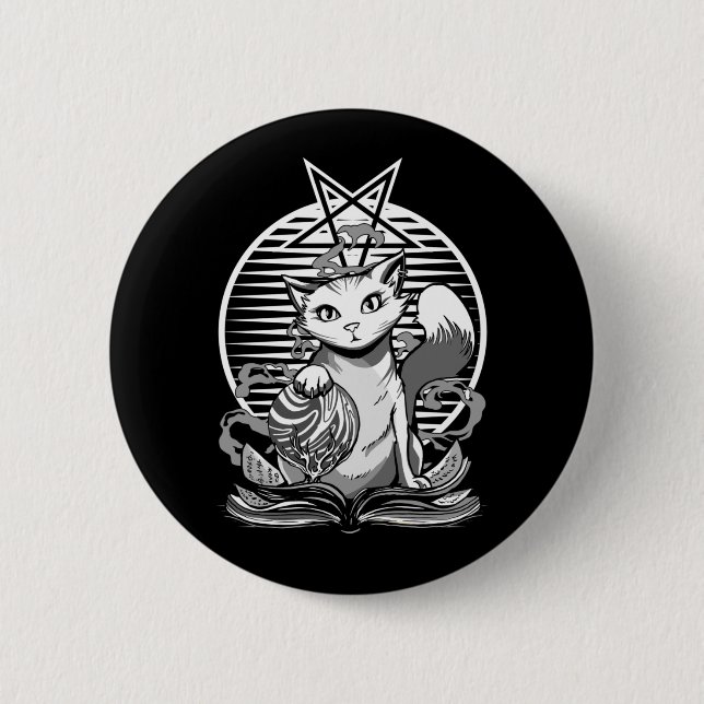 Satan Cat Fortune Teller Witchy Goth Kitten Button (Vorderseite)