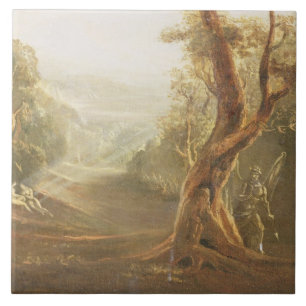 Satan, das Adam und Eve im Paradies, von erwägt Fliese