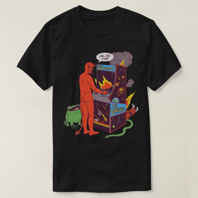 Satan, der das Universum steuert T-Shirt (Design vorne)
